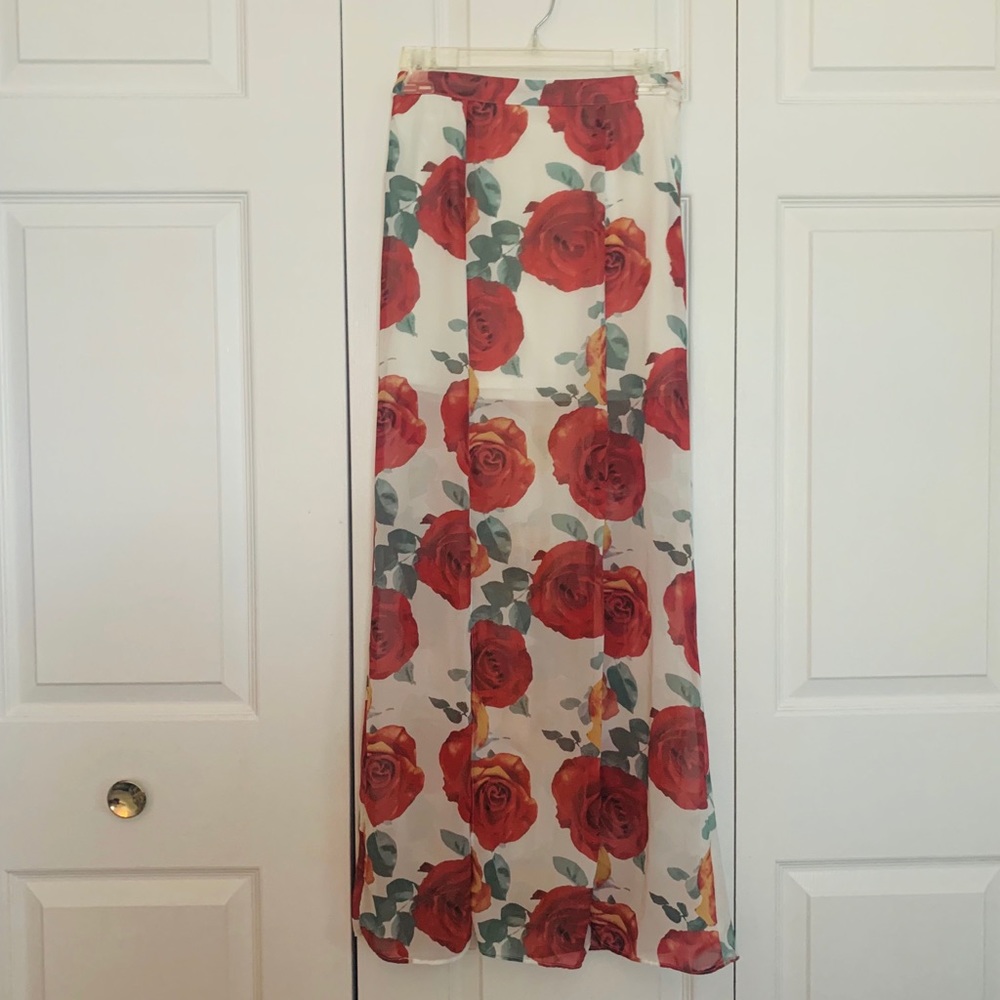 Floor-Length Floral Skirt with Slits